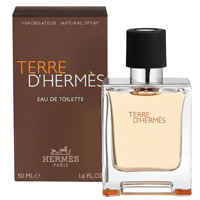 Terre d'Hermes Eau de Toilette bottle and packaging on a white background